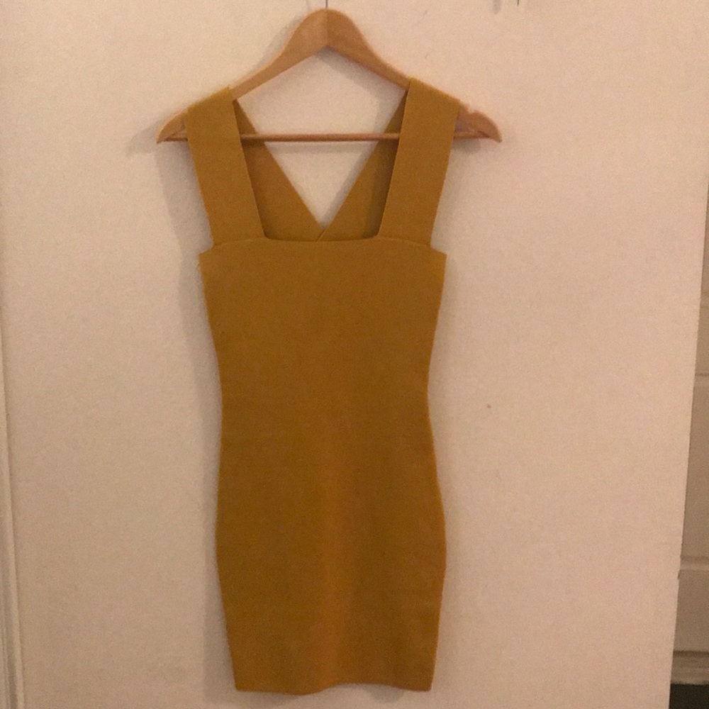 Yellow Seek the Label stretchy cocktail dress.